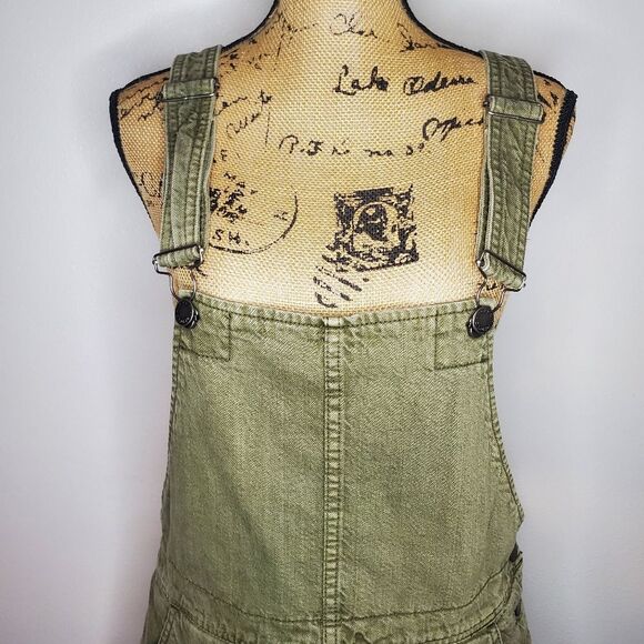 FREE PEOPLE “Torn Up” Denim Jumper Washed Olive Green Overalls Size 6 - Picture 4 of 12